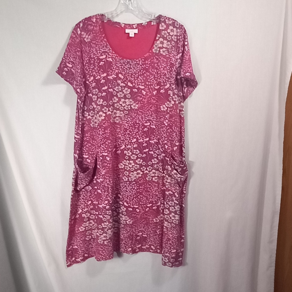 J.Jill Pink Floral All-over Print Short Sleeve Midi Dress with Pockets Size M